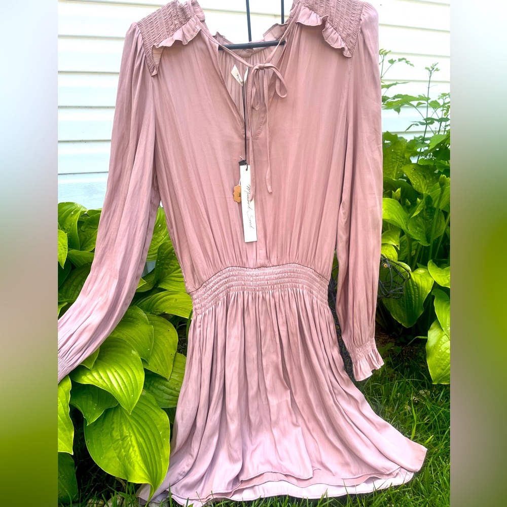 Breezy, Resort, Bohemian Muave Long Sleeved Mid Length Baggy Peasant Dress